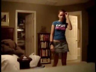 Spycam Records lassie In Jeans Skirt Stripping
