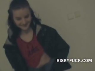Sex video in public is risky and very swell as this brunette is wet for peter already